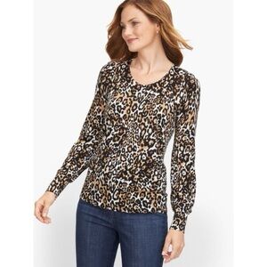 NWT Talbots Soft Merino V-neck Sweater Brown Animal Leopard Print warm 3X new